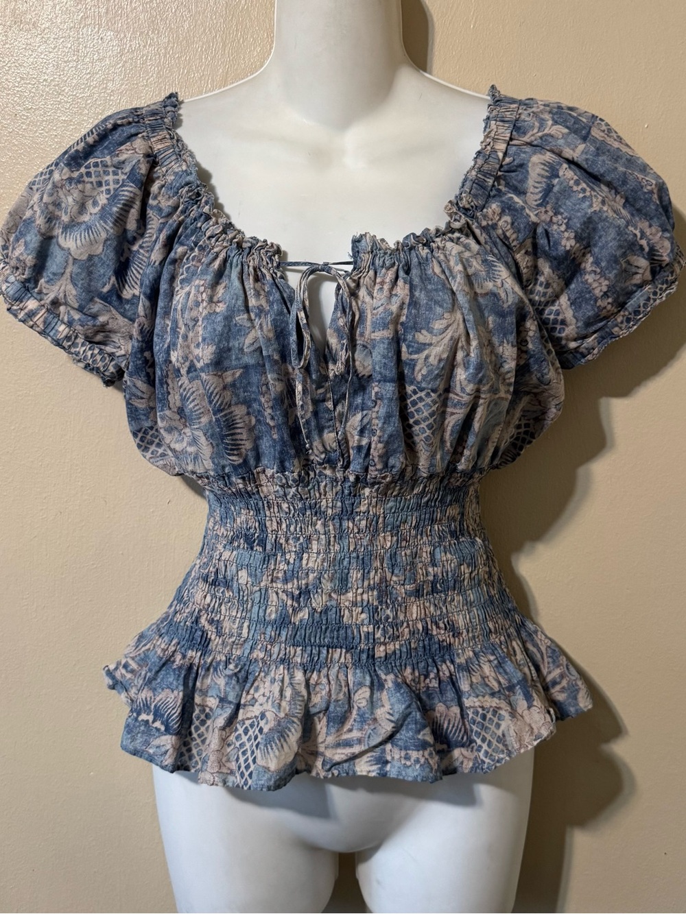 Handmade cotton floral patterned milkmaid blouse